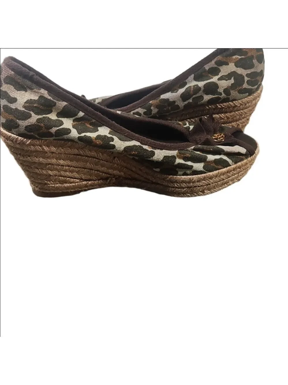 Tory Burch Leopard Wedge Peep Toe Shoes Size 11B